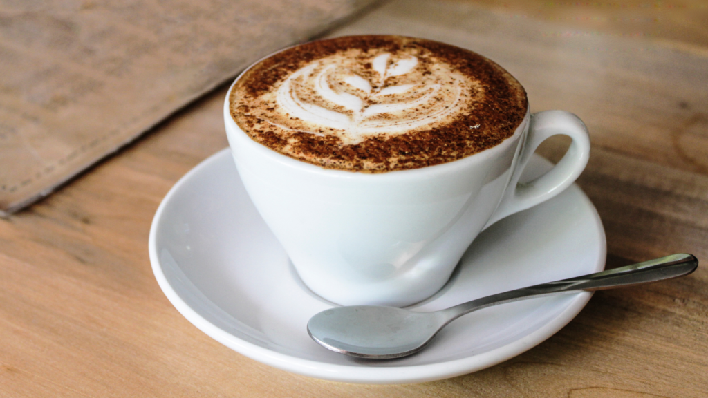 A cappuccino in a ceramic cup
